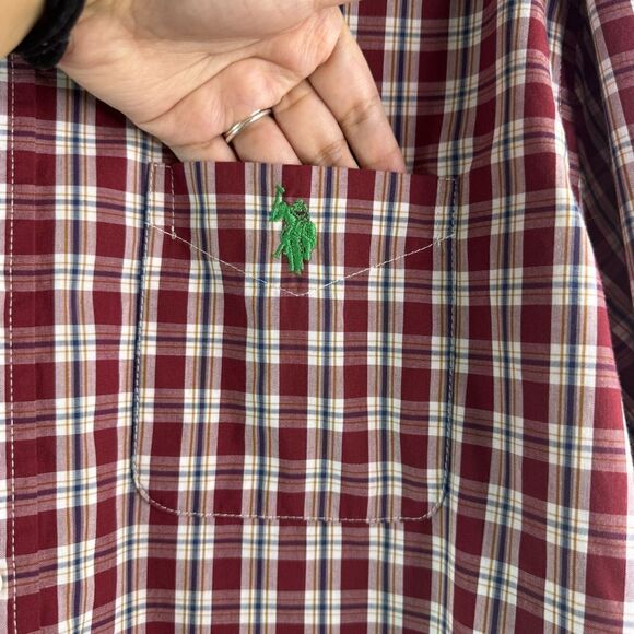 New! US POLO ASSN Red & Blue Plaid Long Sleeve Button Down Shirt Men’s Sz L - Picture 8 of 11